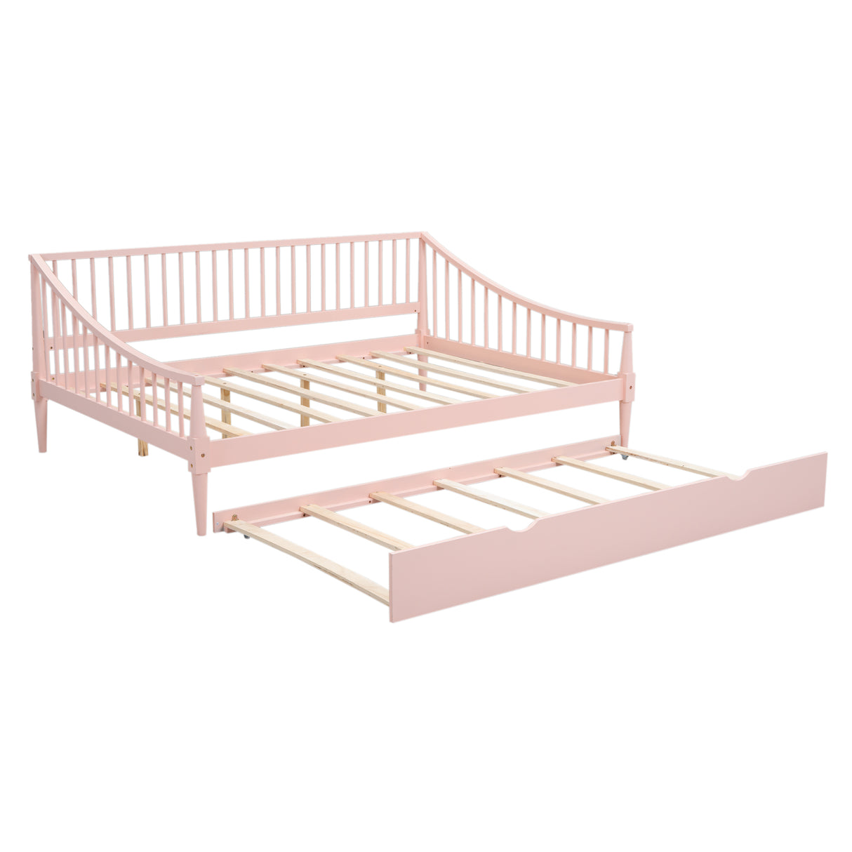 Full Size Daybed with Trundle and Support Legs Pink