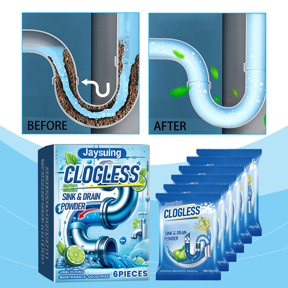 Drain Blockage Removal Powder, Kitchen Bathroom Floor Drain Pipe Cleaning Decontamination Desalting Odor - V.I.P Digital Presence