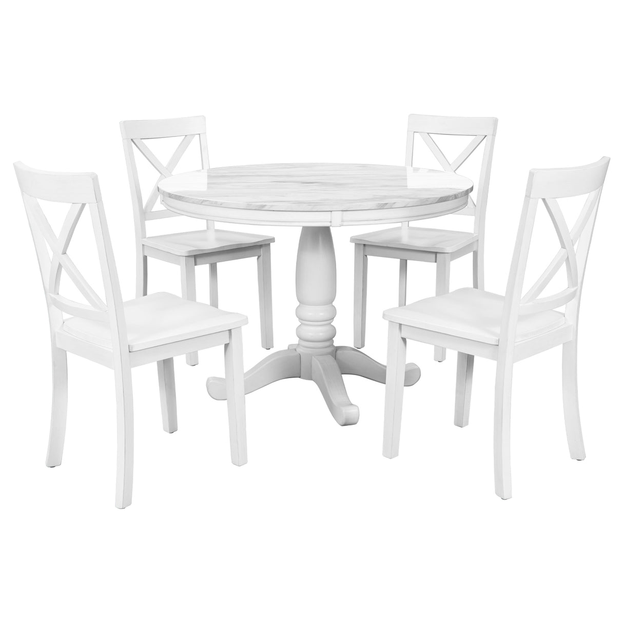 Orisfur 5 Pieces Dining Table and Chairs Set for 4 Persons Kitchen Room Solid Wood Table with 4 Chairs MDF + White + Solid Wood