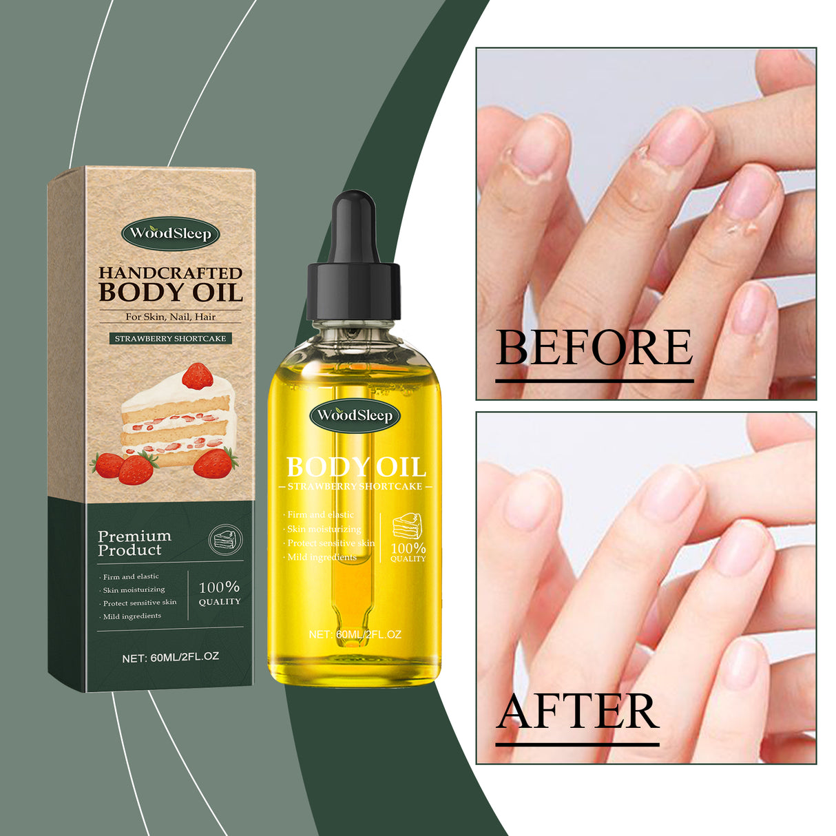 Woodsleep Strawberry Shortcake Body Essence Oil, Refreshing, Hydrating And Nourishing Soft Massage Oil All Over The Skin