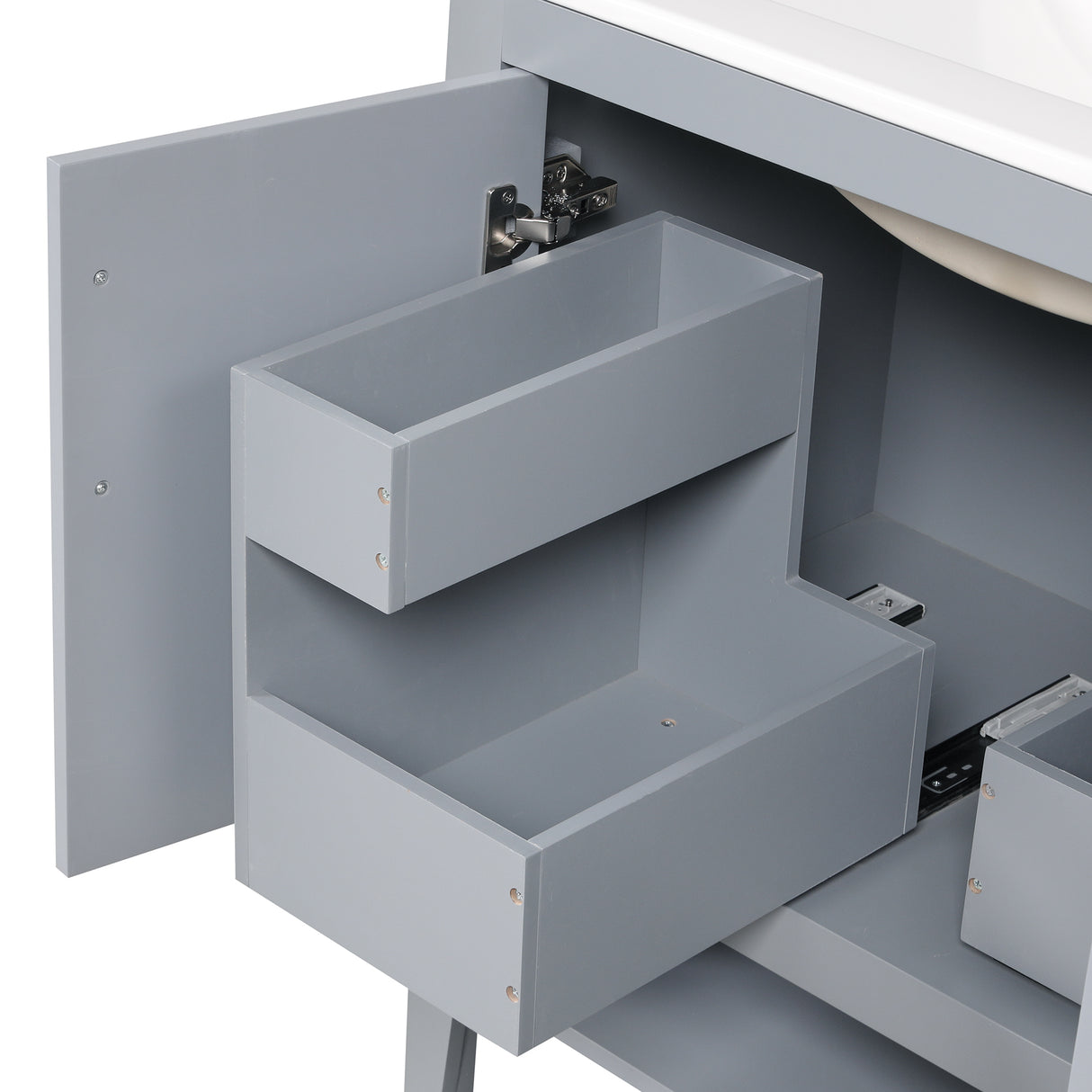 30" Bathroom Vanity with Sink, Multi-functional Bathroom Cabinet with Doors and Drawers, Solid Frame and MDF Board, Grey - V.I.P Digital Presence