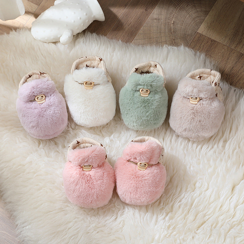 Newborn Plush Footwear Winter Thickened And Padded Infant Soft Bottom Step Front Shoes Warm Fur Baby Toddler Shoes