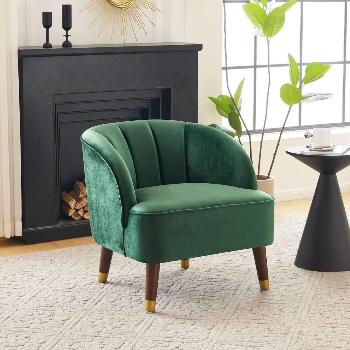 Upholstered Barrel Accent Chair With Wooden Legs - V.I.P Digital Presence