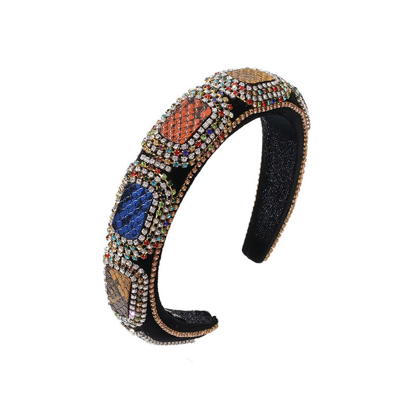 Fashionable colorful diamond sponge hair hoop women's wide brimmed Baroque hair accessories - V.I.P Digital Presence