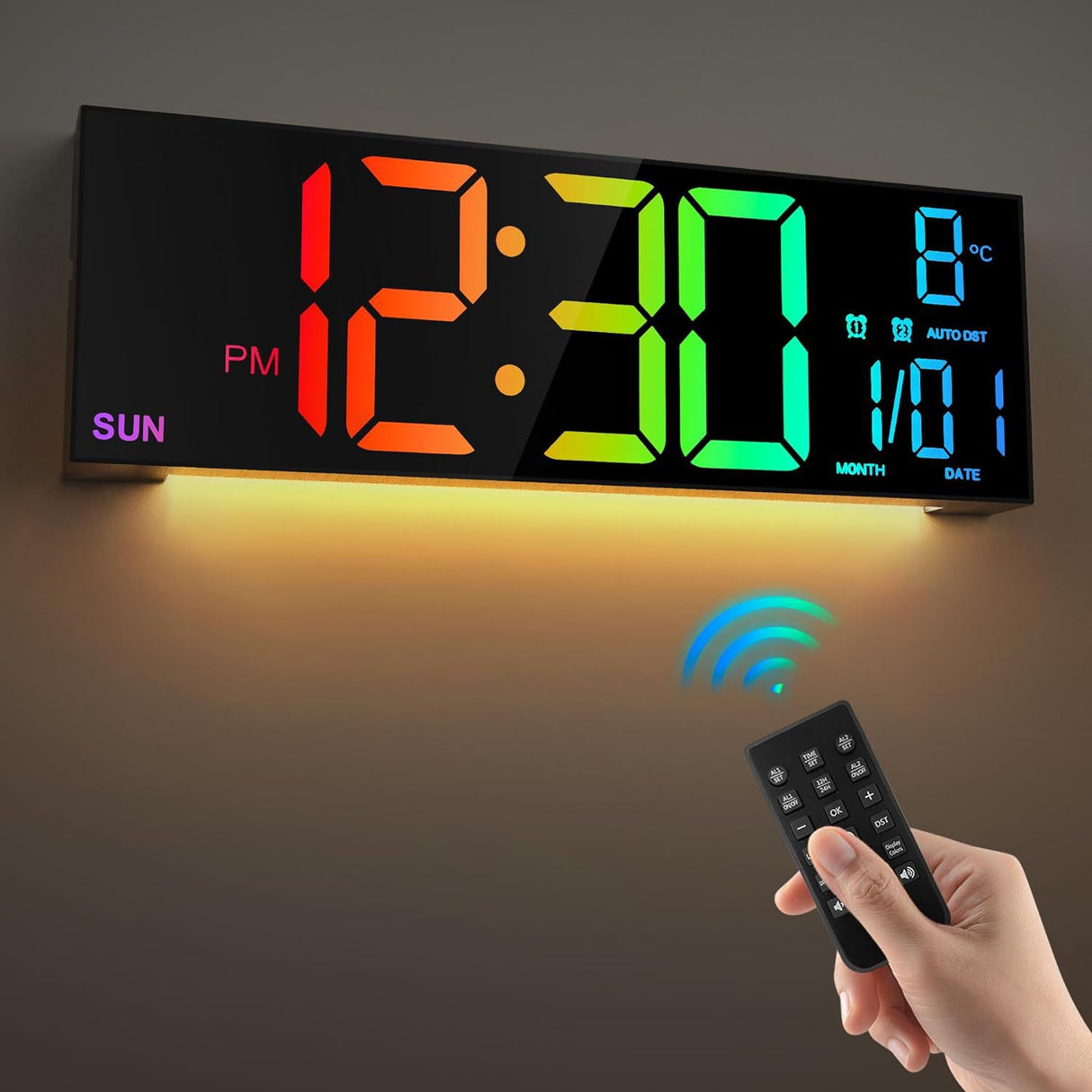 Large Digital Wall Clock with Remote Control Big LED/Dual Alarm/8 RGB Colors Digital Alarm Clock Electronic Watch - V.I.P Digital Presence