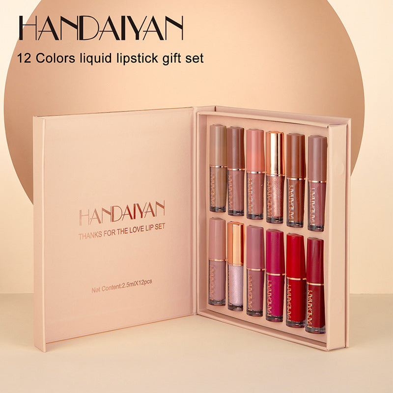 HANDAIYAN 12 Color Lip Gloss Set Liquid Lipstick Set Matte Pearlescent Non-Stick Cup Lip Gloss - V.I.P Digital Presence