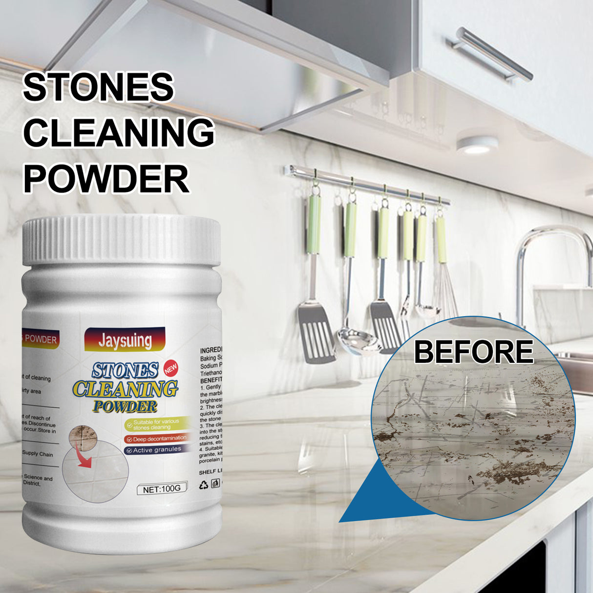 Stone Cleaning Powder, Household Kitchen Countertop Marble Tile Stain Cleaning Decontaminating Polishing Powder - V.I.P Digital Presence