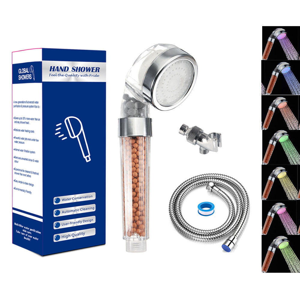 LED Luminous Colorful Shower Nozzle Negative Ion Self Generating Shower Head Three Color Temperature Controlled Led Handheld Shower - V.I.P Digital Presence