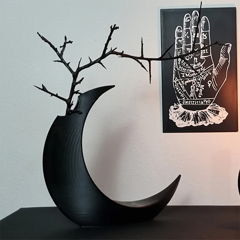 3D-printed Gothic Moon Vase, fits dried & artificial flowers. A unique home decor and desktop charm, a great gift too. - V.I.P Digital Presence