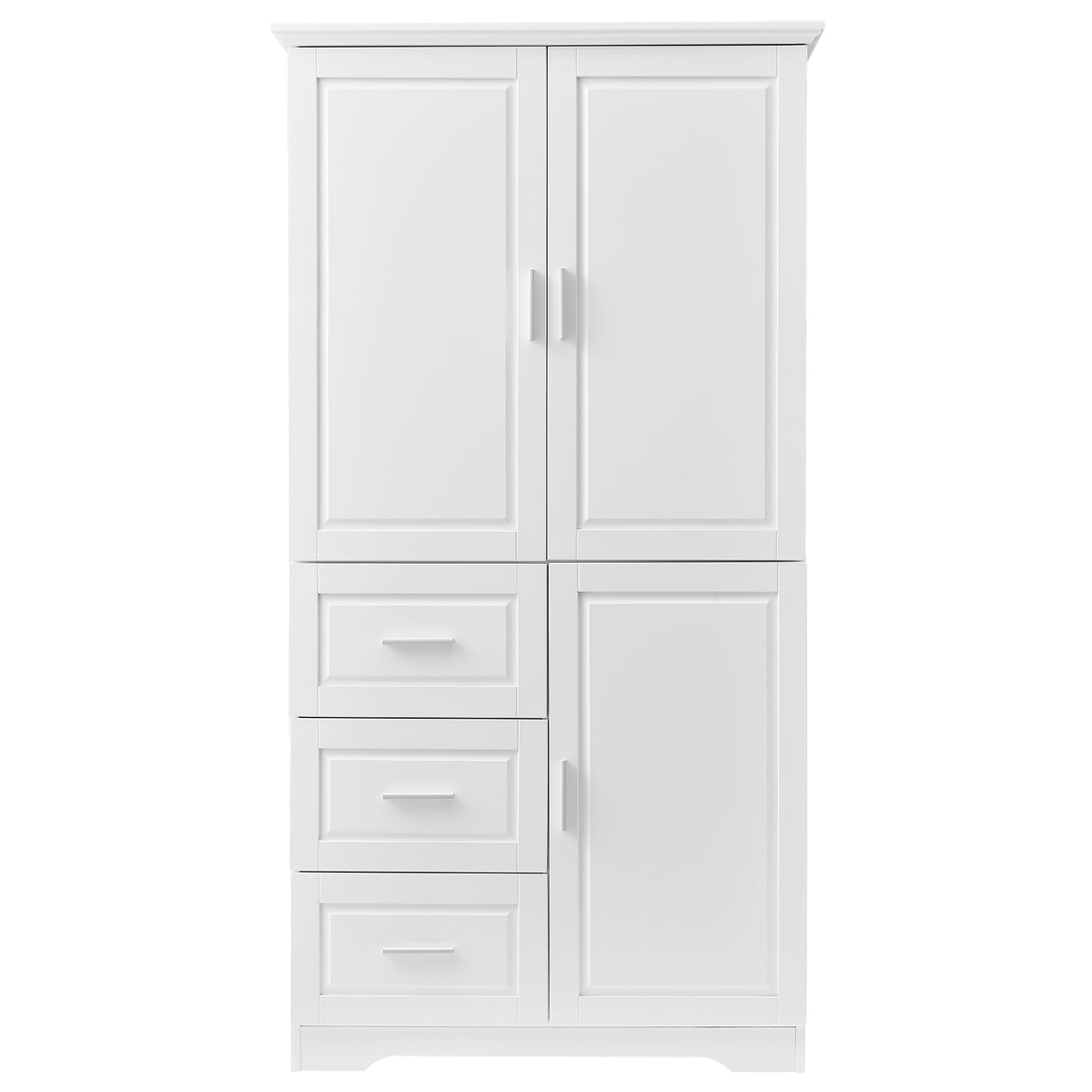 Tall and Wide Storage Cabinet with Doors for Bathroom/Office, Three Drawers, White - V.I.P Digital Presence