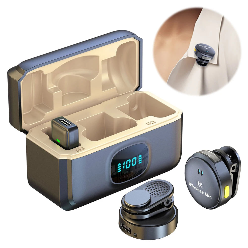 Wireless Magnetic Button Collar Microphone Noise Cancelling Lapel Mic Plug and Play 164ft Range for YouTube Vlog Video Recording - V.I.P Digital Presence