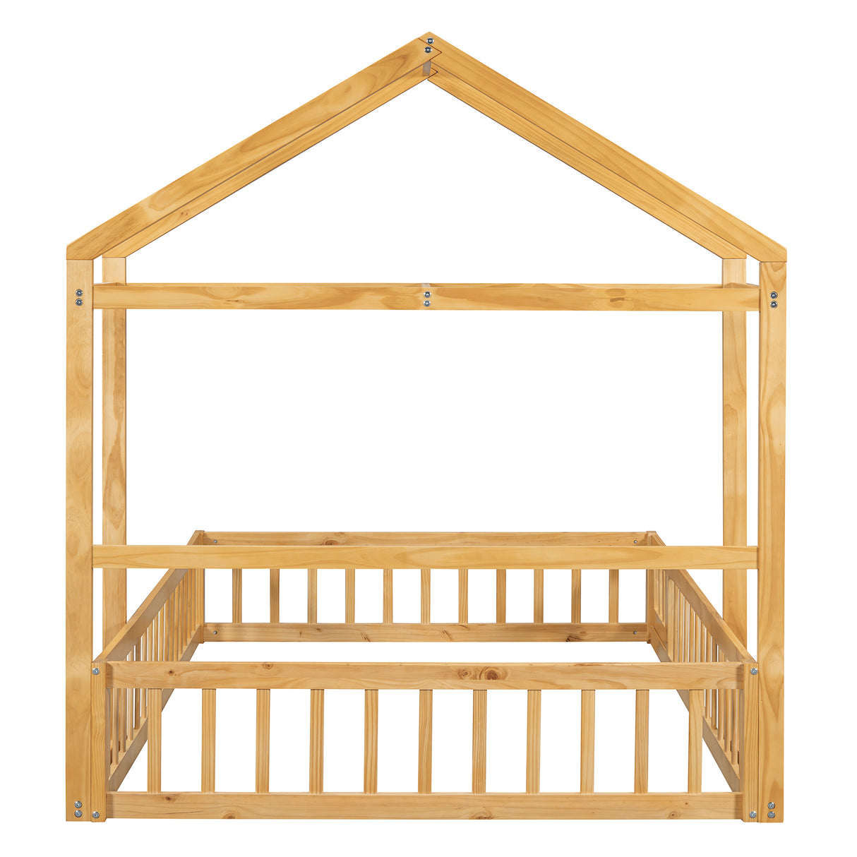 Wooden Full Size Children's Bed with Detachable Headboard and Integrated Clothes Drying Rack, Natural - V.I.P Digital Presence