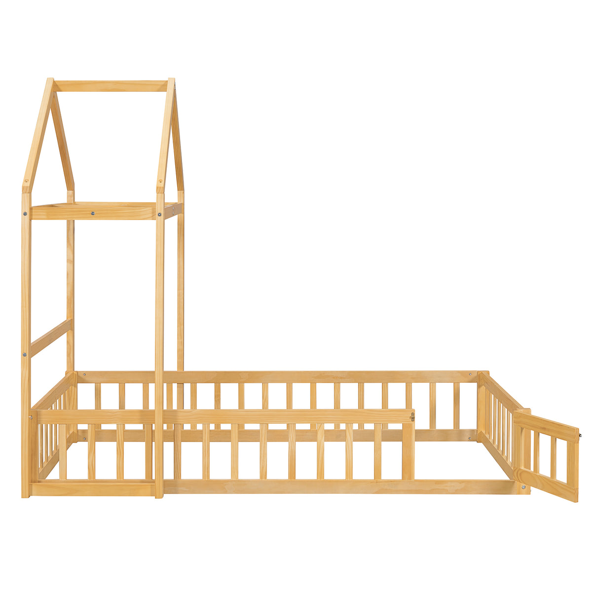 Wooden Twin Size Children's Bed with Detachable Headboard and Integrated Clothes Drying Rack, Natural - V.I.P Digital Presence