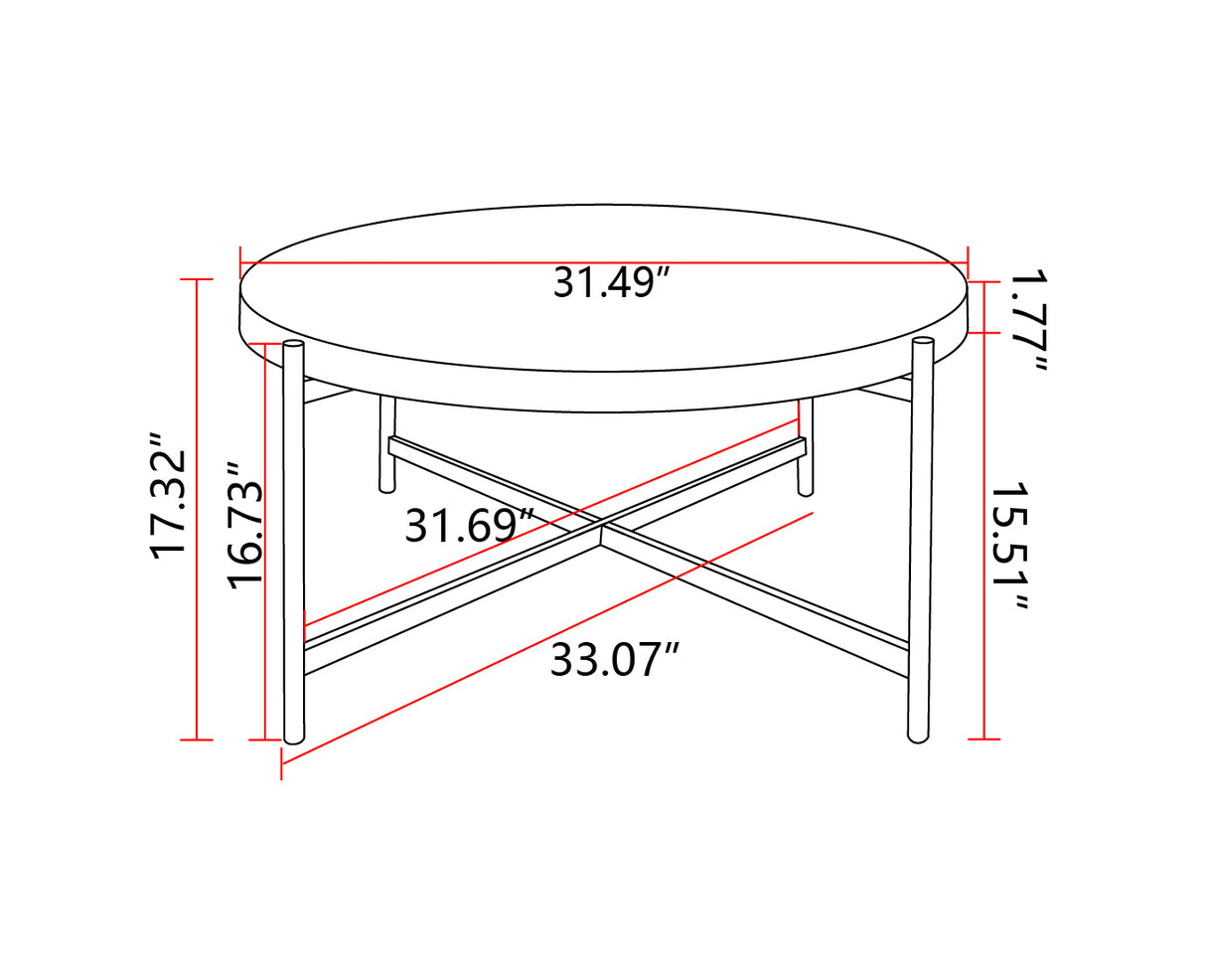 Modern Thread Design Round Coffee Table MDF Table Top with Cross Legs Metal Base(Set of 2 pcs )
