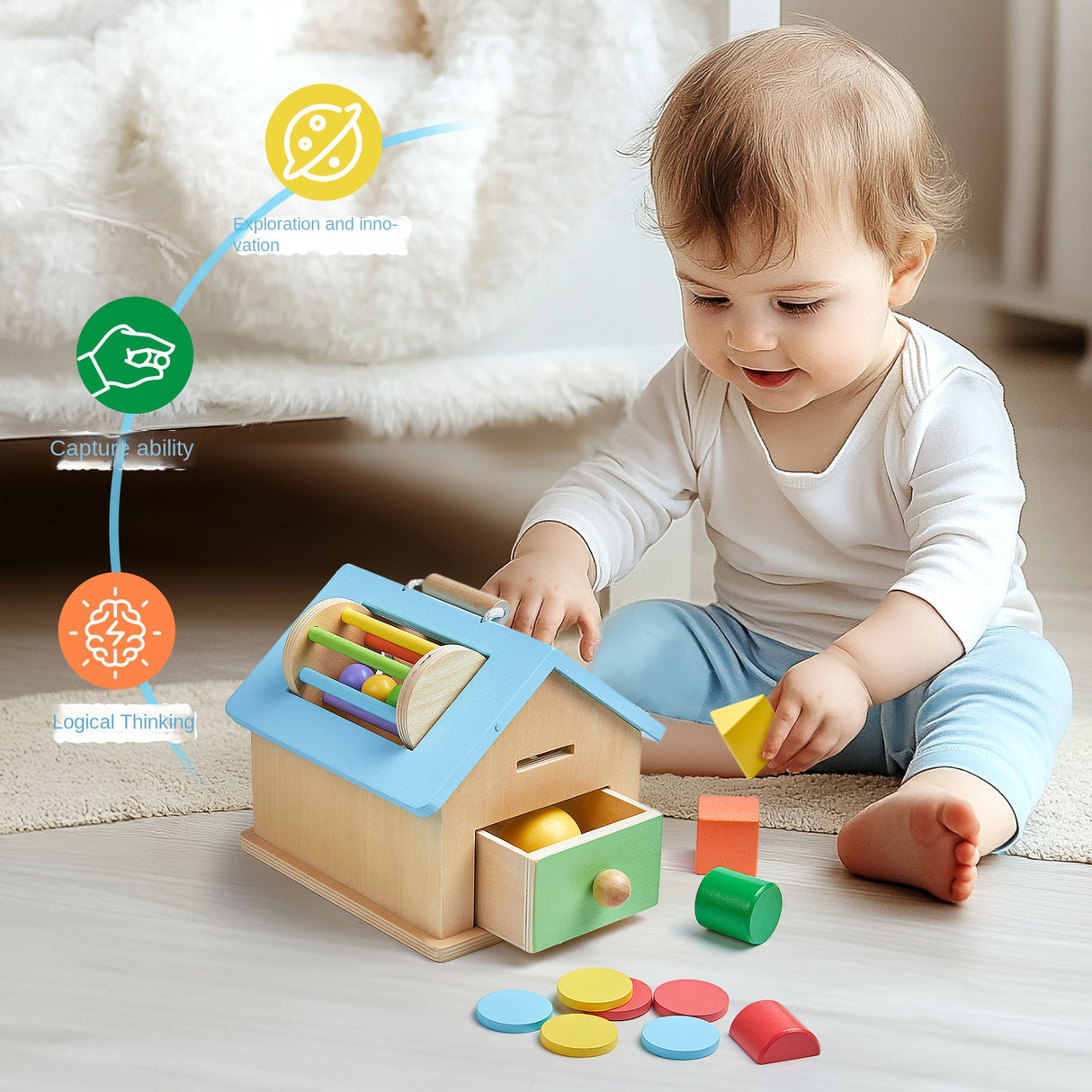 Montessori teaching aids 0-3 baby early education busy house wooden shape matching house drawer box puzzle toy - V.I.P Digital Presence