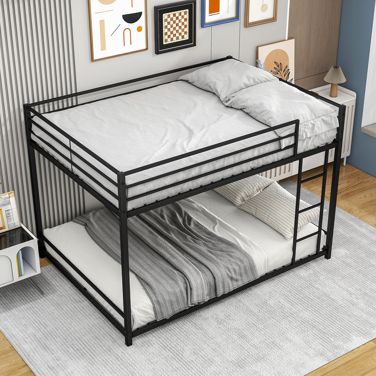 Metal Bunk Bed Full Over Full Bunk Bed Frame with Safety Guard Rails Heavy Duty Space-Saving Design Easy Assembly Black - V.I.P Digital Presence