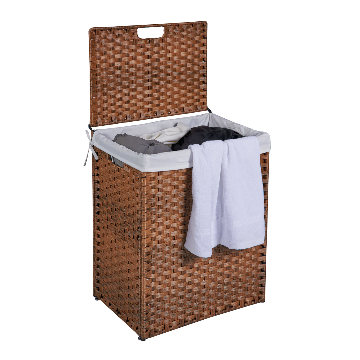 Laundry Hamper With Lid PE Rattan Powder Coating Frame Clothes Hampers with 02 Removable Bags, 100L, Brown Color - V.I.P Digital Presence