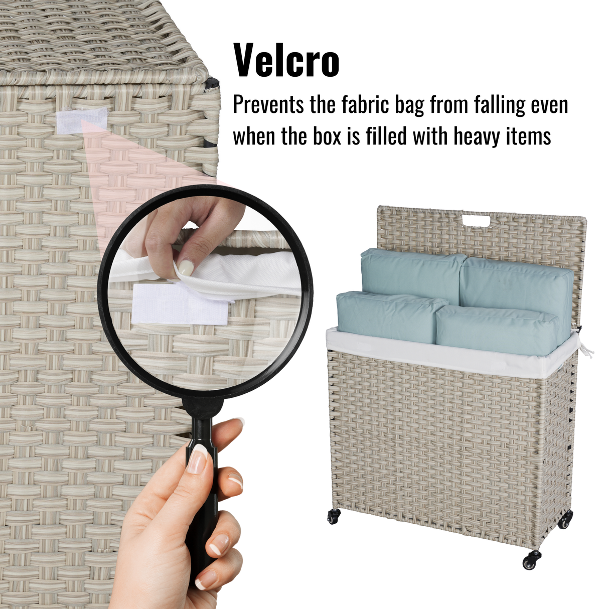 Laundry Hamper With Lid PE Rattan Powder Coating Frame Clothes Hampers with 02 Removable Bags, Wheels, 160L, Grey Color - V.I.P Digital Presence