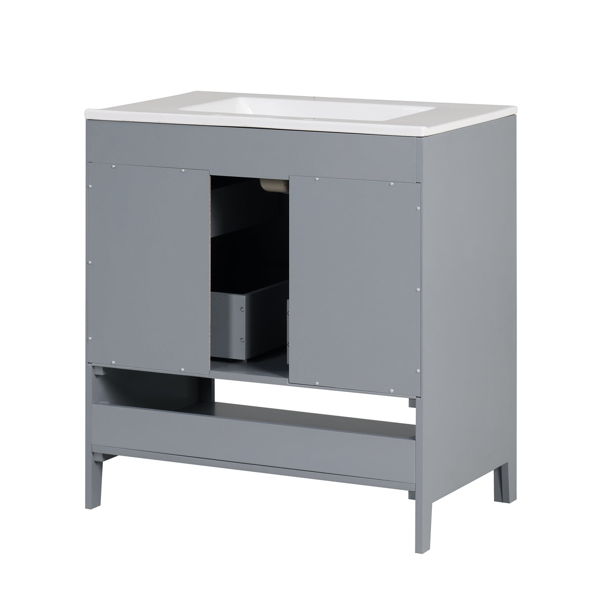 30" Bathroom Vanity with Sink, Multi-functional Bathroom Cabinet with Doors and Drawers, Solid Frame and MDF Board, Grey - V.I.P Digital Presence