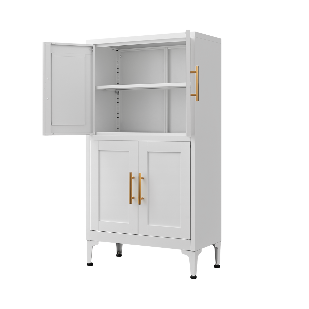 White metal kitchen storage cabinet, kitchen pantry storage cabinet with door and shelf, adjustable leveling feet - V.I.P Digital Presence