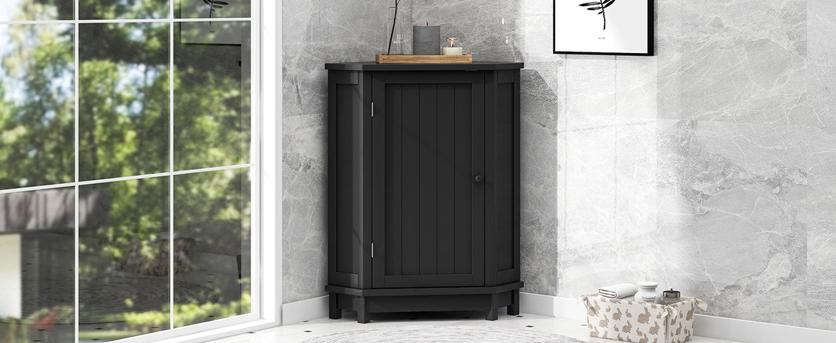 Black Bathroom Cabinet Triangle Corner Storage Cabinet with Adjustable Shelf Modern Style MDF Board - V.I.P Digital Presence
