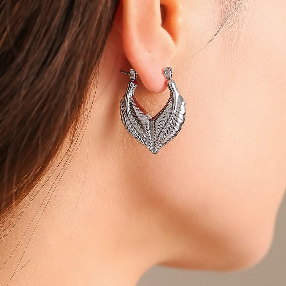 Leaf patchwork heart-shaped earrings with a niche design and titanium steel earrings - V.I.P Digital Presence