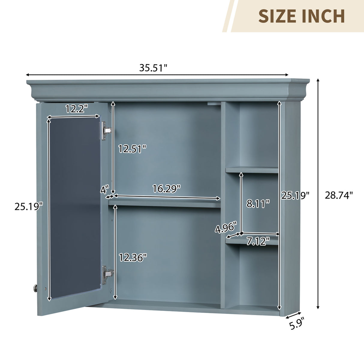 35 ''x 28' 'blue wall mounted bathroom storage cabinet with mirror door and medication cabinet with 6 open shelves - V.I.P Digital Presence
