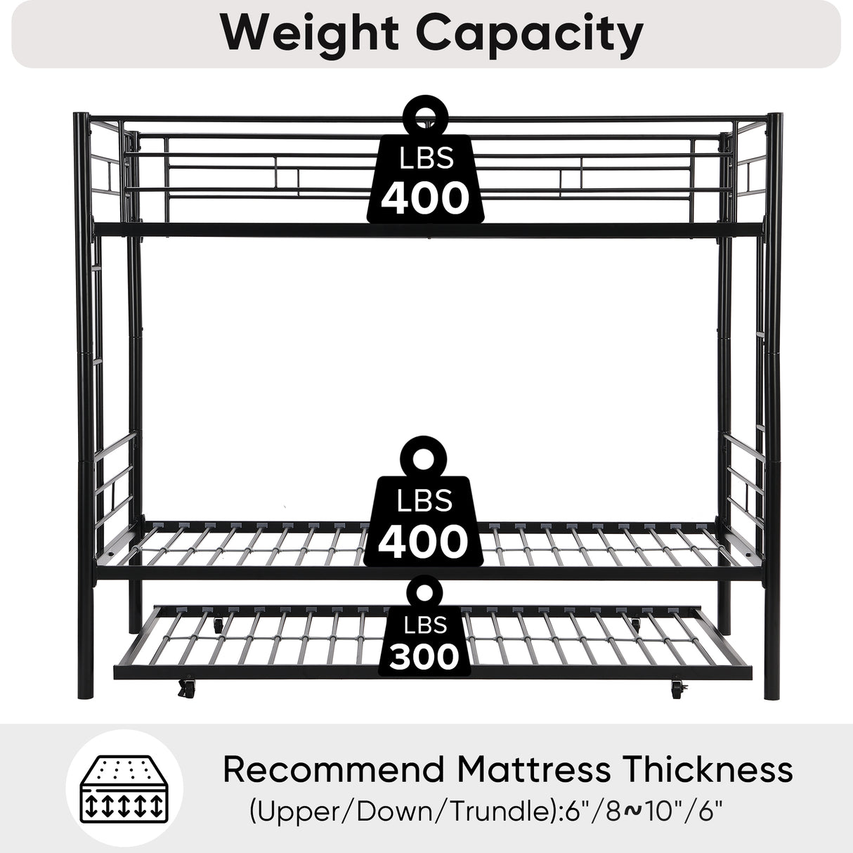 Twin bunk bed frame with trailer, metal bunk bed with sturdy guardrail and side ladder, can be divided into two beds, black - V.I.P Digital Presence