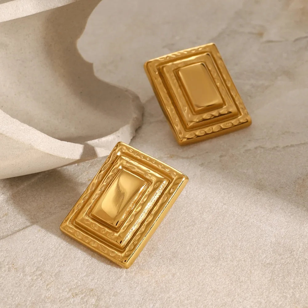 18K Gold-Plated Stainless Steel Square Shape Earrings - V.I.P Digital Presence
