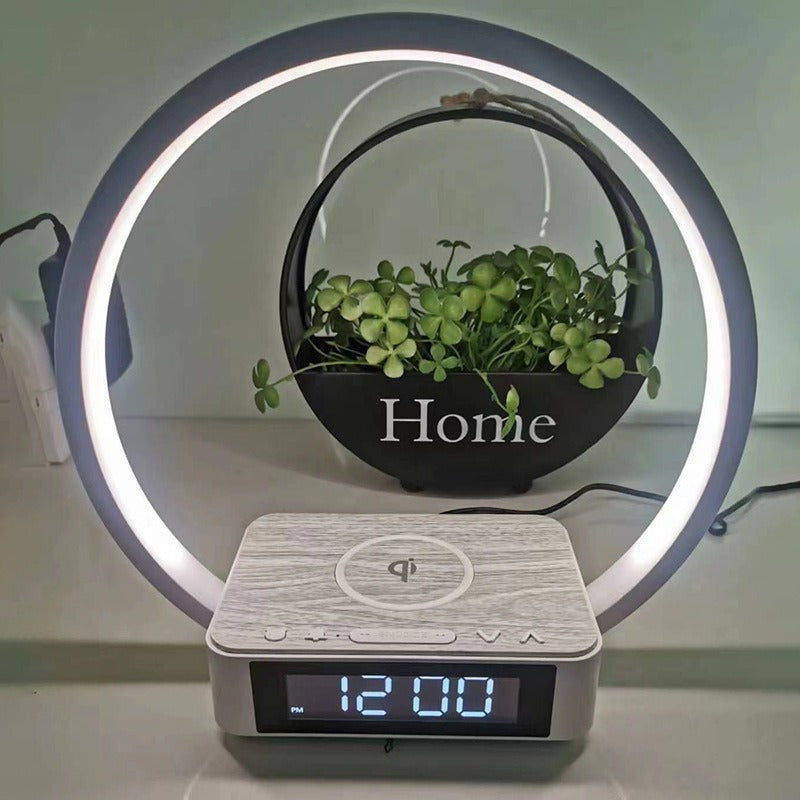 Lámpara de cabecera de cama recargable inalámbrica de lujo, popular, despertador para dormitorio, lectura, enchufe táctil de tres velocidades, luz nocturna con patrón de madera