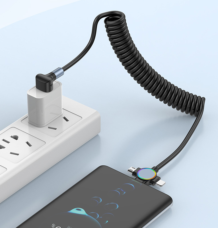 Three in one spring data cable suitable for Huawei Apple 15 Android Carplay streaming light car retractable fast charging cable - V.I.P Digital Presence