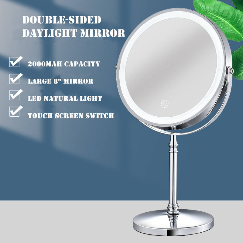 Dual sided 8" USB Wireless 1X&10X Rechargeable Vanity makeup mirror with lights - V.I.P Digital Presence