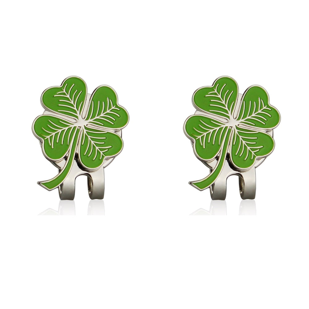Four Leaf Clovers Golf Ball Marker with Golf hat clip Wholesale Golf Accessories for golfer gift alloy Lucky clover marker