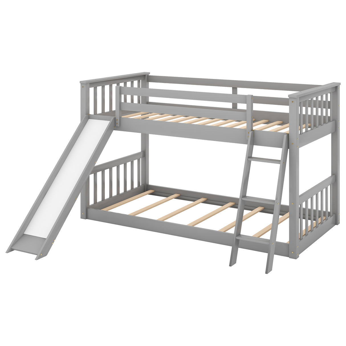 Twin over Twin Bunk Bed with Convertible Slide and Ladder Gray