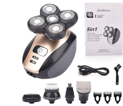 Multifunctional 5-Head Shaver Rechargeable Razor Water Washing Bald Head Machine Five-In-One Razor - V.I.P Digital Presence