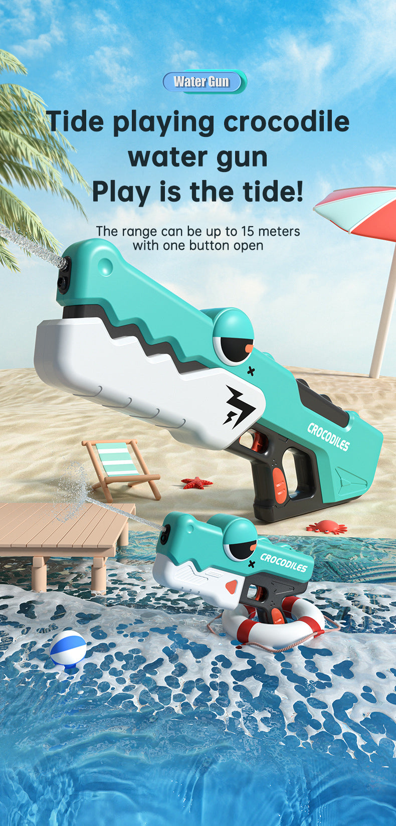 Cute Crocodile Automatic Electric Water Gun Summer Toy Gun Beach Outdoor Water Fight Toys - V.I.P Digital Presence