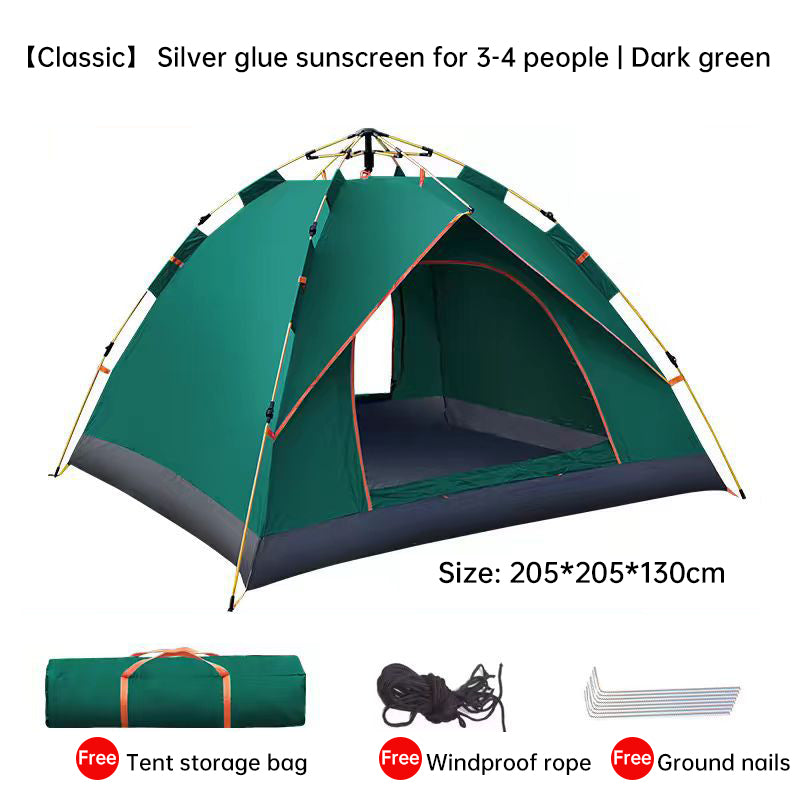 Quick-Deploy Green/White Outdoor Tent, Comfortably Accommodating 3-4 People on Camping Trips - V.I.P Digital Presence