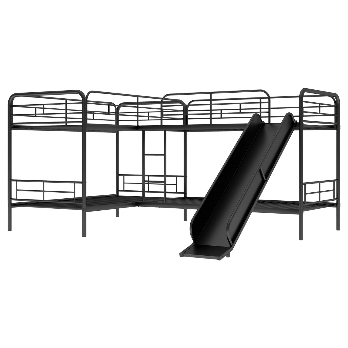 Twin Size L-Shaped Bunk Bed with Slide and Ladder Black