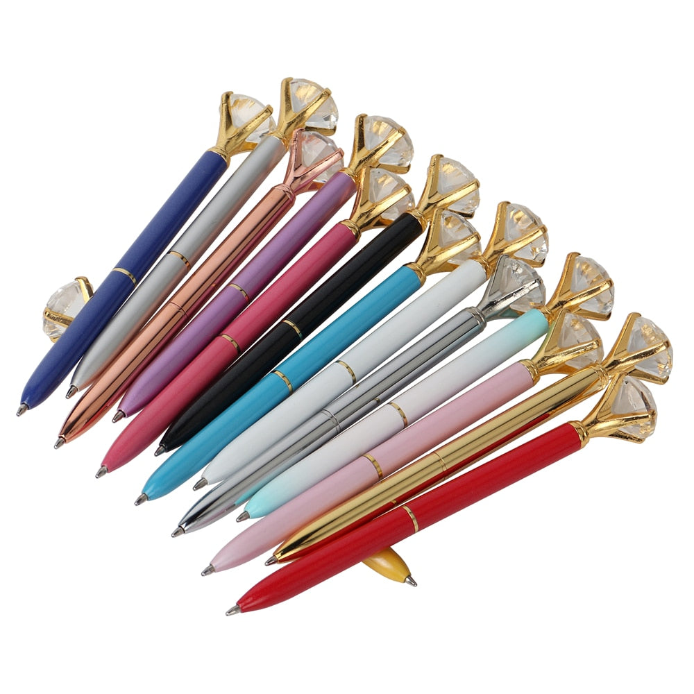21Color Kawaii Ballpoint Pen Big Gem Metal Ball Pen With Large Diamond Blue And Black Magical Pen Fashion School Office Supplies - V.I.P Digital Presence