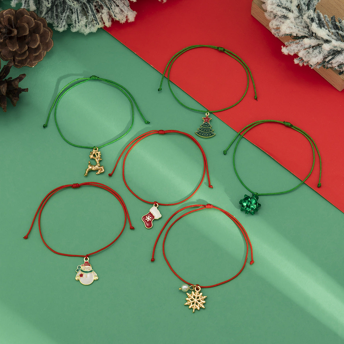 Christmas Element Elk Snow Bracelet Set Creative Snowman Adjustable Wax Thread Handmade - V.I.P Digital Presence