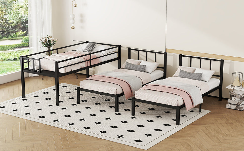 Twin over Twin & Twin Bunk Beds for 3, Twin XL over Twin & Twin Bunk Bed Metal Triple Bunk Bed, Black - V.I.P Digital Presence