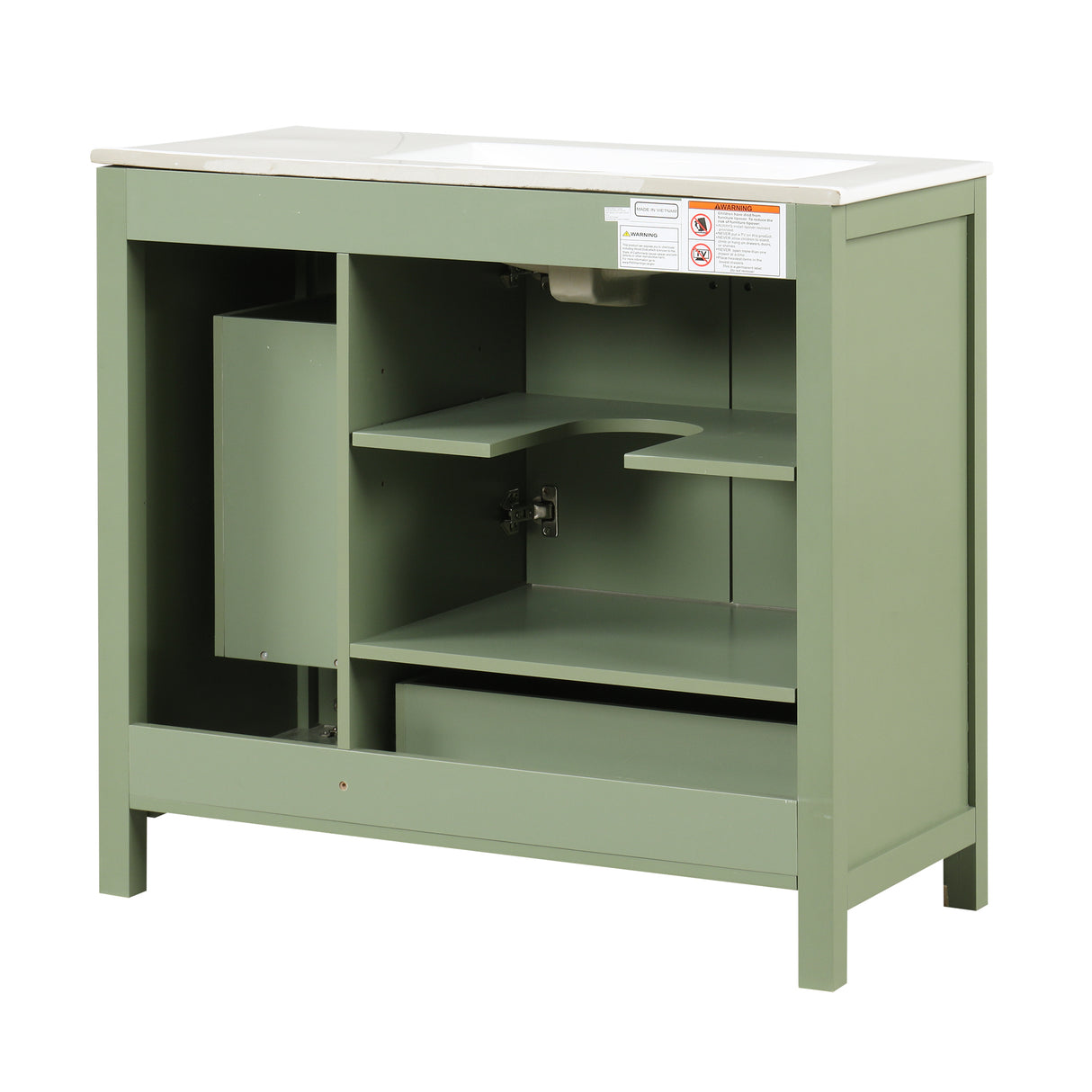 36 inch bathroom vanity with sink, one double door cabinet one large drawer and one flip drawer solid wood and MDF board, green - V.I.P Digital Presence