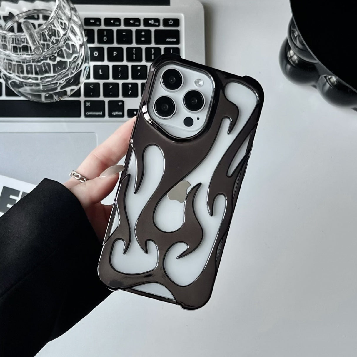 Electroplated hollow flame pattern phone case suitable for iPhone 15 Pro, simple all inclusive, Apple 14 anti drop protective cover - V.I.P Digital Presence