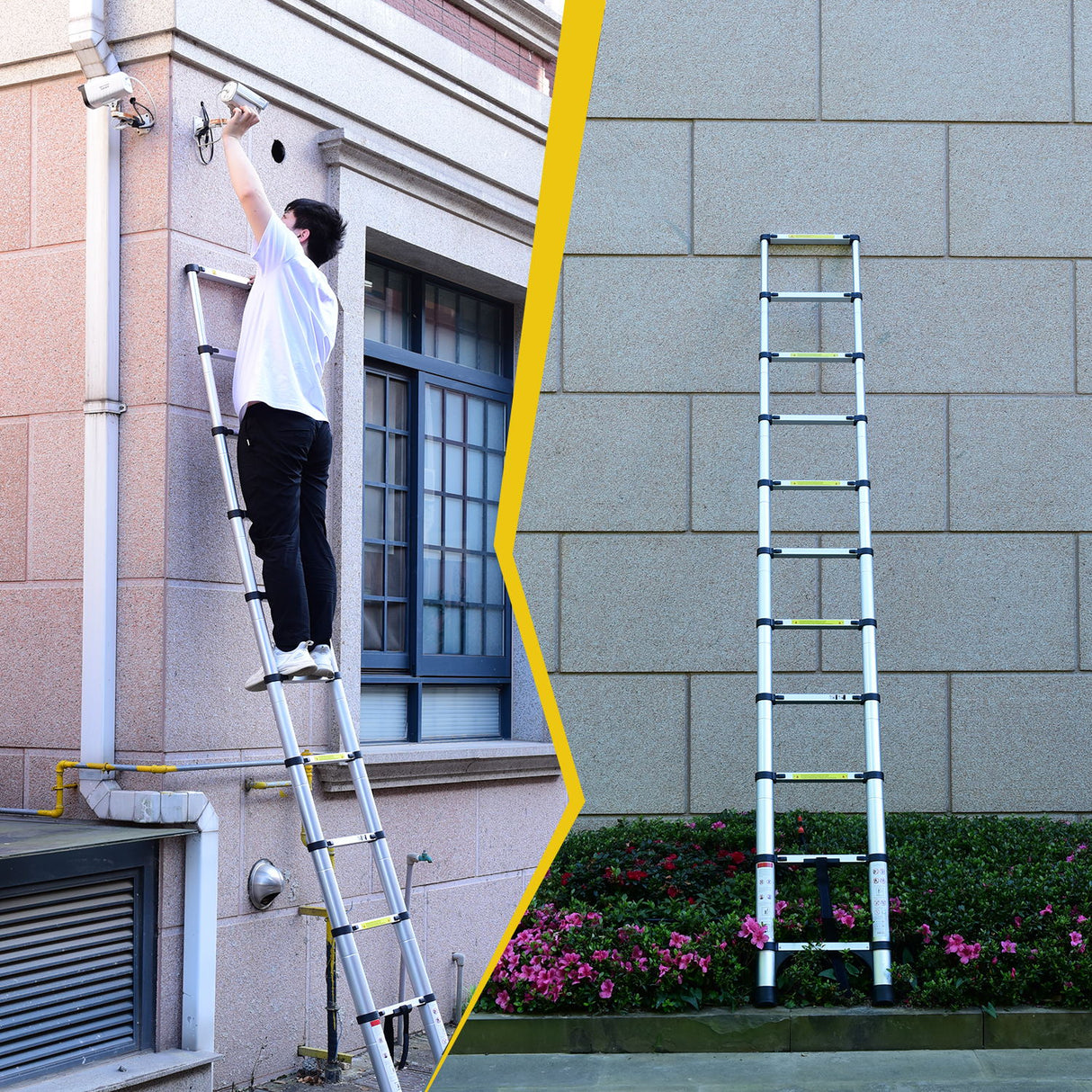 8.5FT telescopic ladder made of aluminum alloy, versatile folding telescopic ladder with hooks and triangular support frame - V.I.P Digital Presence