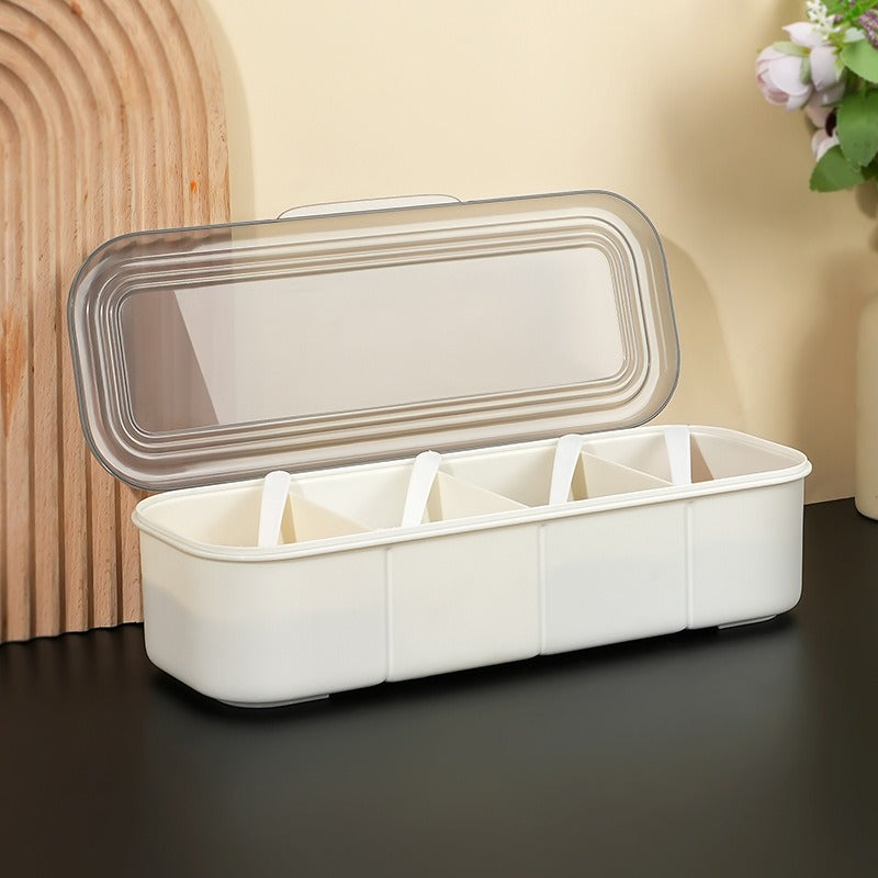 Japanese minimalist seasoning box, kitchen supplies, transparent multi grid with lid for household use - V.I.P Digital Presence