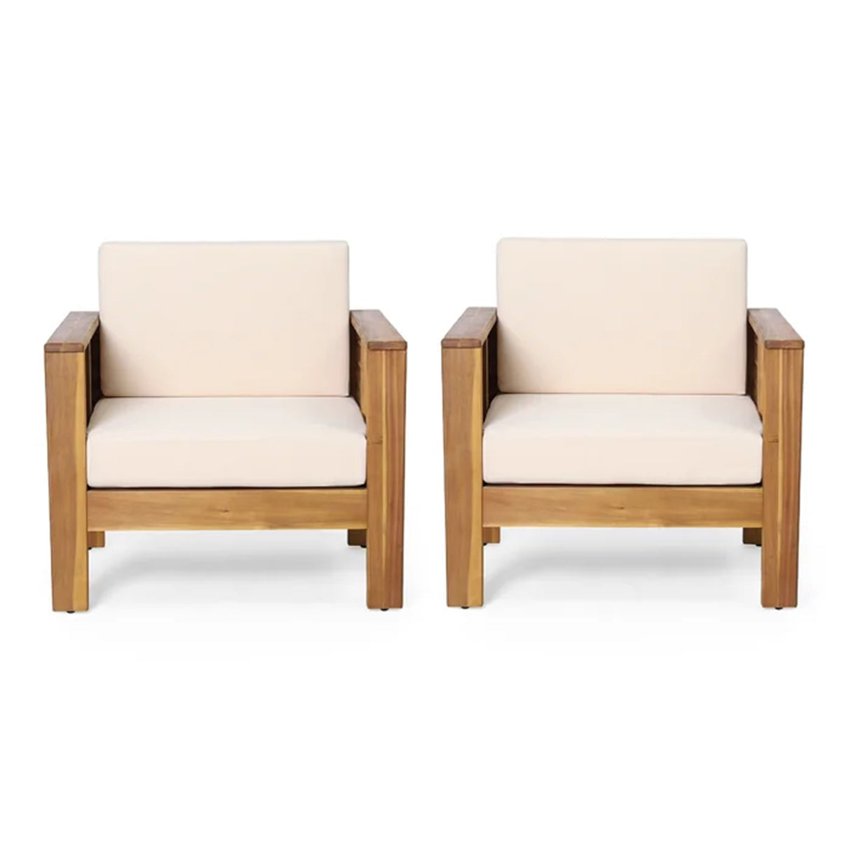 ( Set of 2) Outdoor Acacia Wood Club Chairs with Cushions, Teak+Beige, 27.75"D x 32"W x 27.75"H - V.I.P Digital Presence