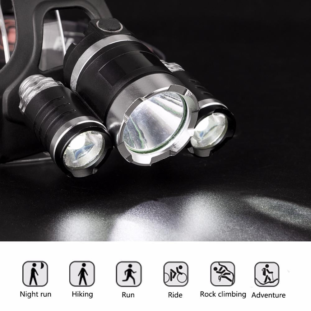 12000Lm XML T6 3 LED Headlight 4 modes torch 2x18650 battery/USB charger