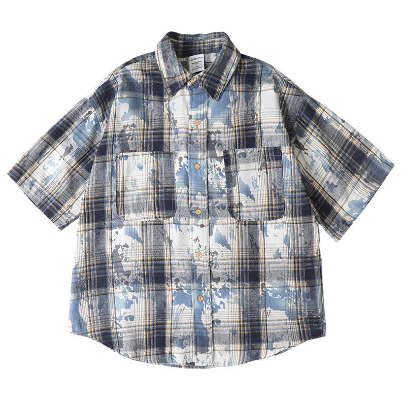 Tie dye printed plaid wide cut shirt - V.I.P Digital Presence