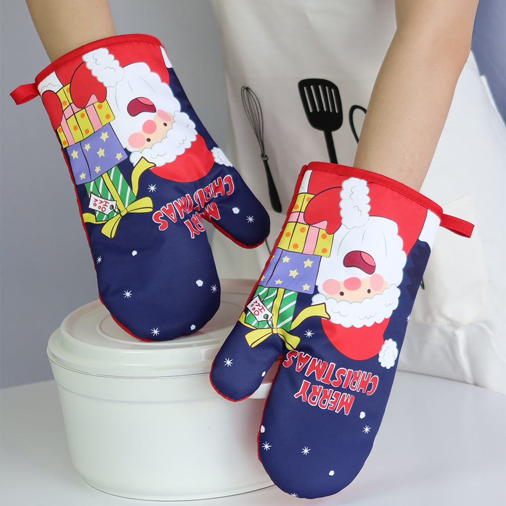 Christmas present Santa Claus insulated gloves, thickened oven gloves, kitchen baking gloves, insulated and heat-resistant gloves - V.I.P Digital Presence