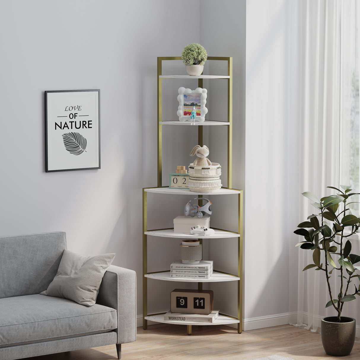 6-story corner open bookshelf, modern bookshelf, wooden frame, independent bookshelf unit, - V.I.P Digital Presence